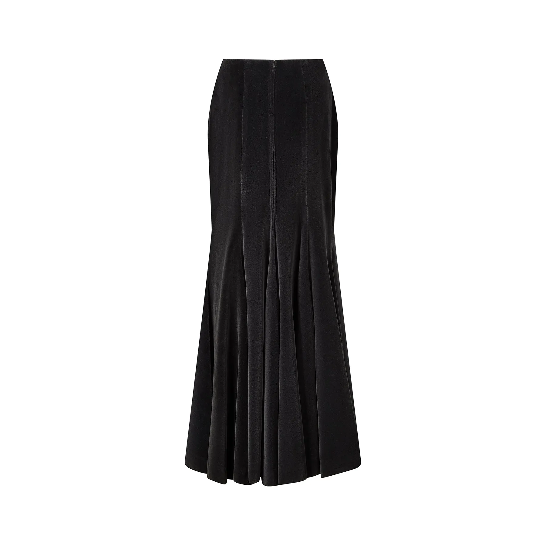 1970s Diana Leslie Black Velvet Fishtail Maxi Skirt