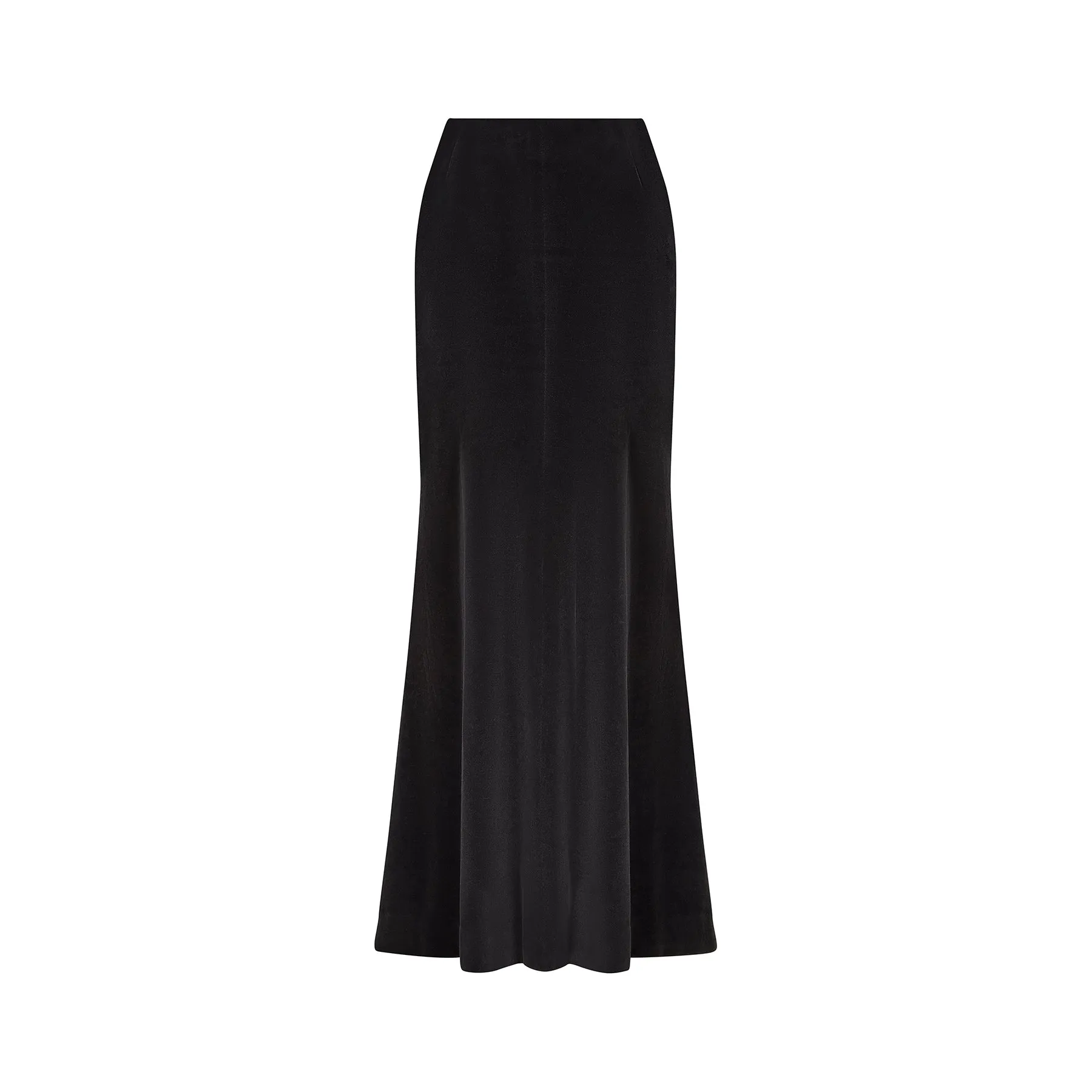 1970s Diana Leslie Black Velvet Fishtail Maxi Skirt