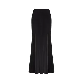 1970s Diana Leslie Black Velvet Fishtail Maxi Skirt