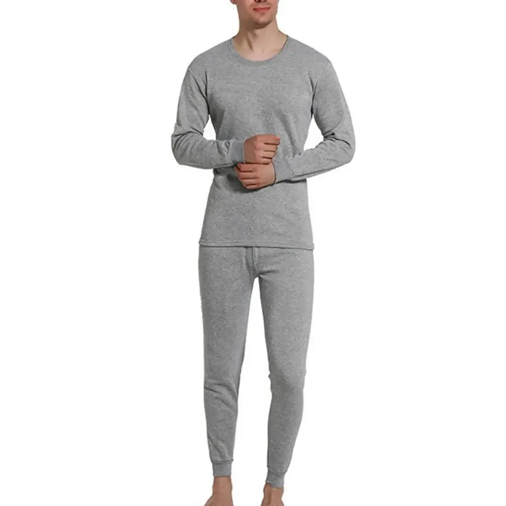 2 Pcs/Set Winter Men Thermal Underwear Set Long Sleeve Warm Thick Slim Fit Elastic Open Crotch