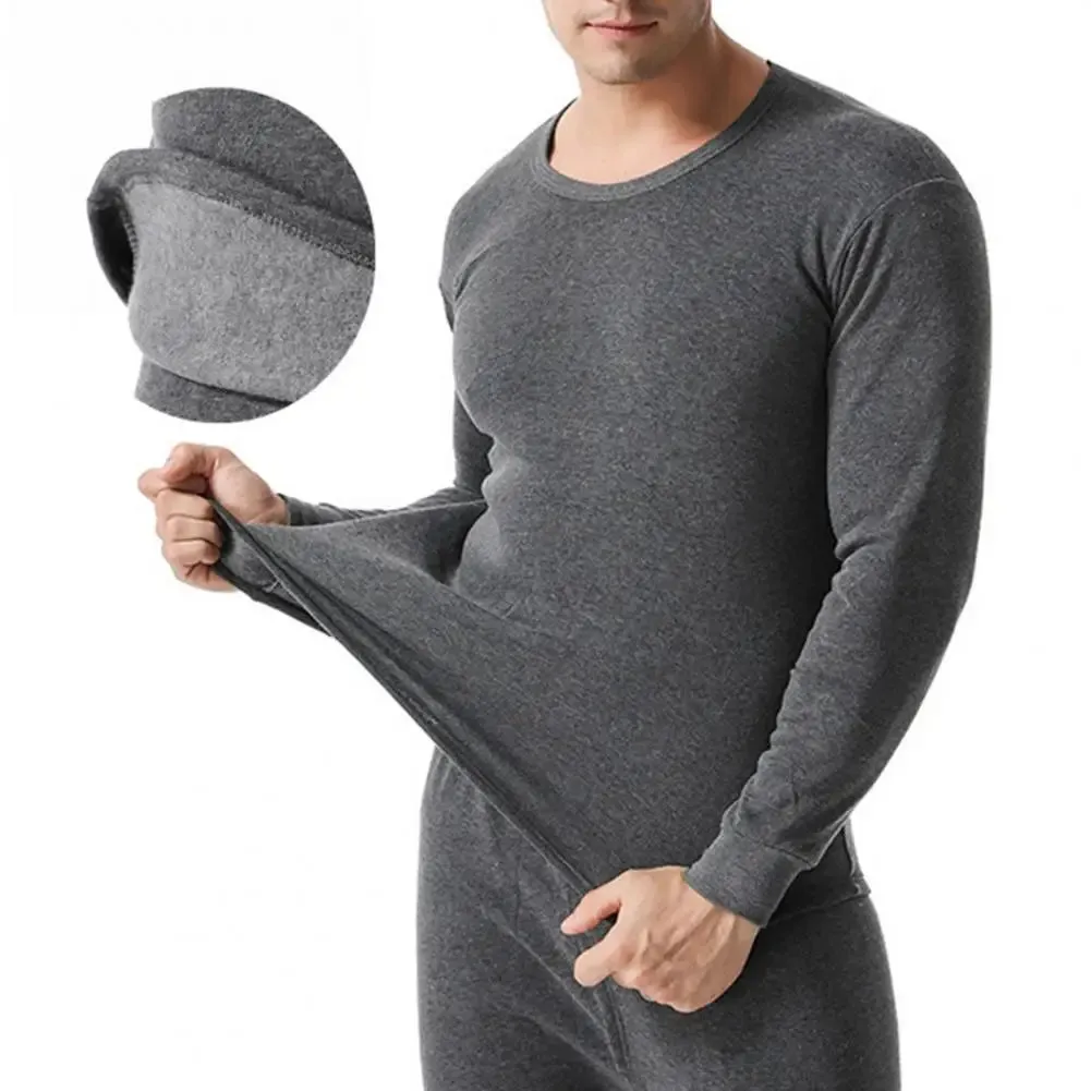 2 Pcs/Set Winter Men Thermal Underwear Set Long Sleeve Warm Thick Slim Fit Elastic Open Crotch