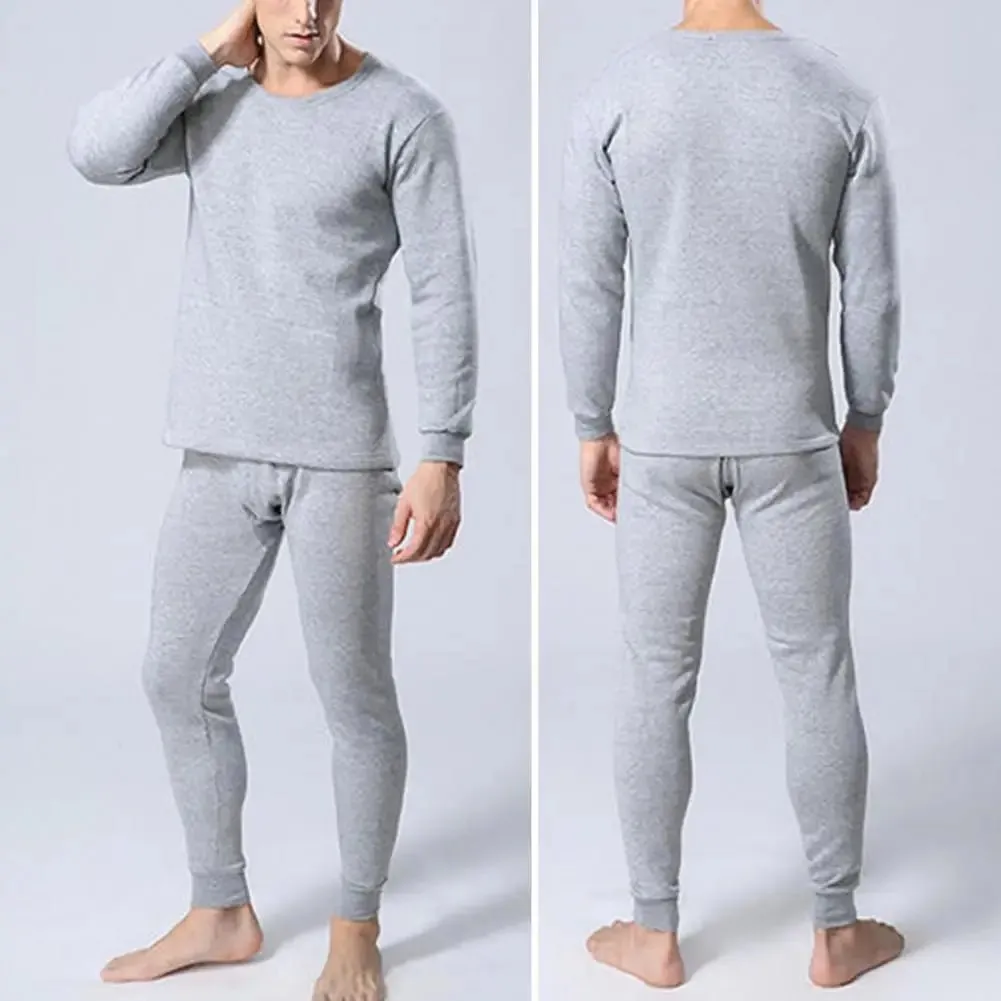 2 Pcs/Set Winter Men Thermal Underwear Set Long Sleeve Warm Thick Slim Fit Elastic Open Crotch