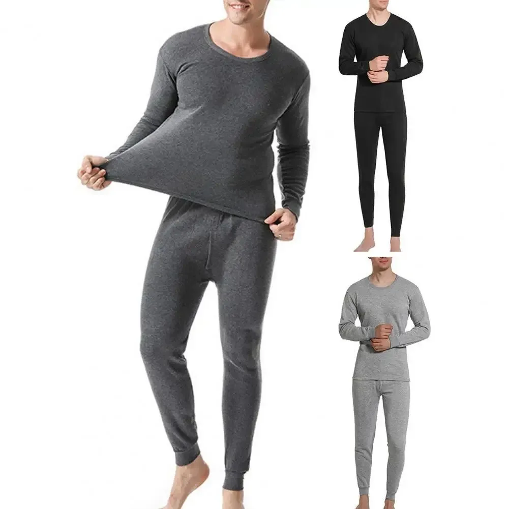 2 Pcs/Set Winter Men Thermal Underwear Set Long Sleeve Warm Thick Slim Fit Elastic Open Crotch