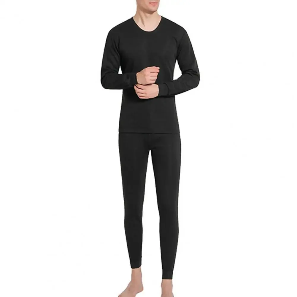 2 Pcs/Set Winter Men Thermal Underwear Set Long Sleeve Warm Thick Slim Fit Elastic Open Crotch