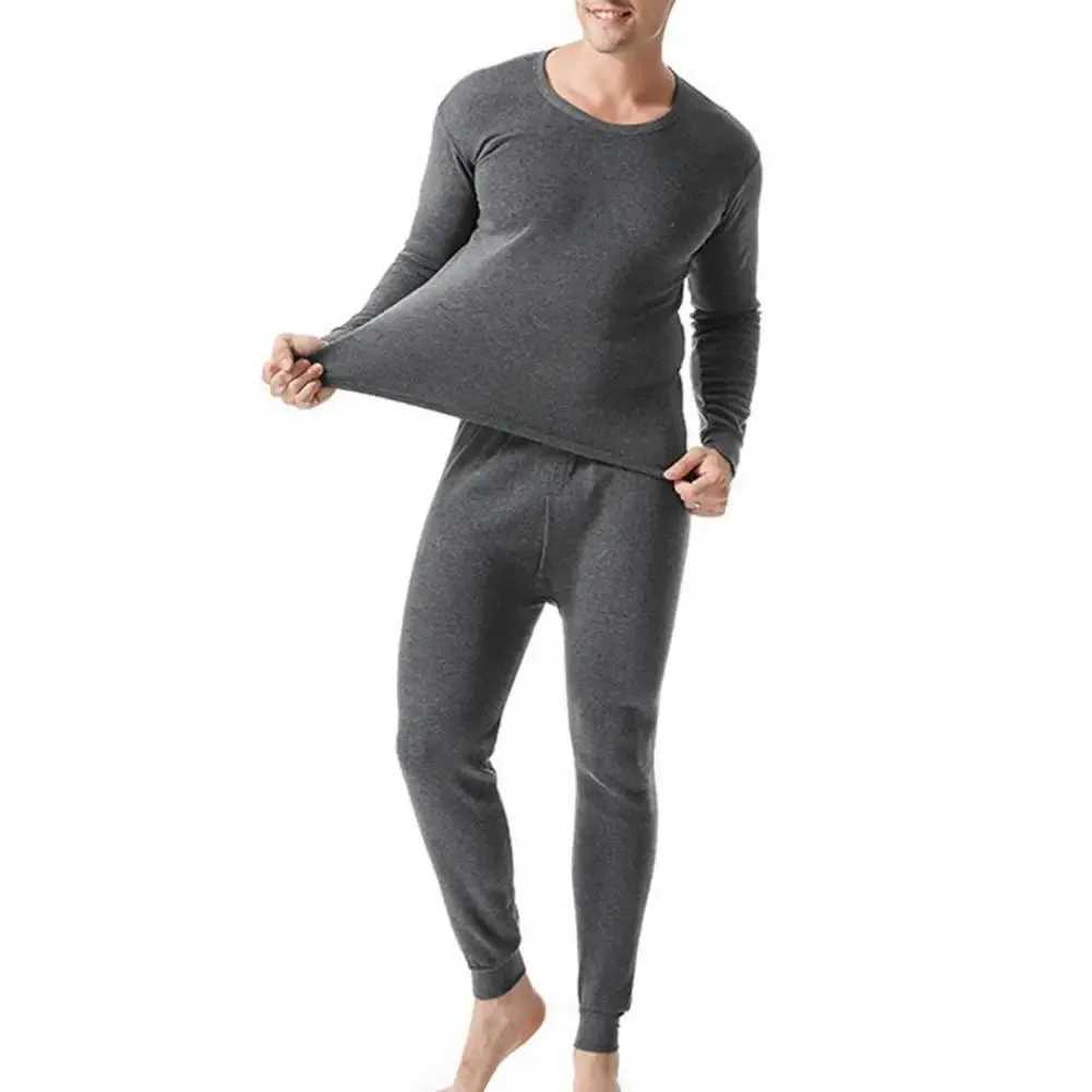 2 Pcs/Set Winter Men Thermal Underwear Set Long Sleeve Warm Thick Slim Fit Elastic Open Crotch