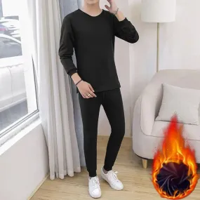 2 Pcs/Set Winter Men Thermal Underwear Set Long Sleeve Warm Thick Slim Fit Elastic Open Crotch