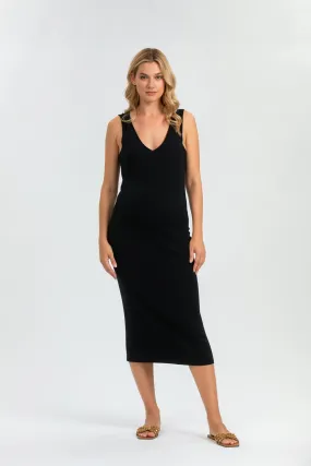 Allison Black Fitted Maternity Dress with V-Neck