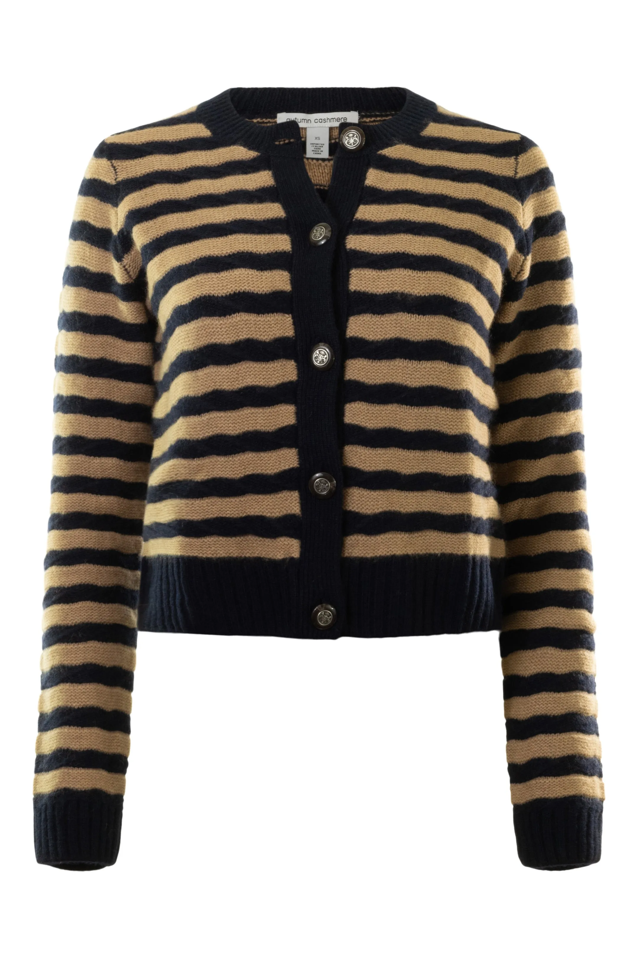 Autumn Cashmere Horizontal Stitch Cardigan in Peacoat - Camel