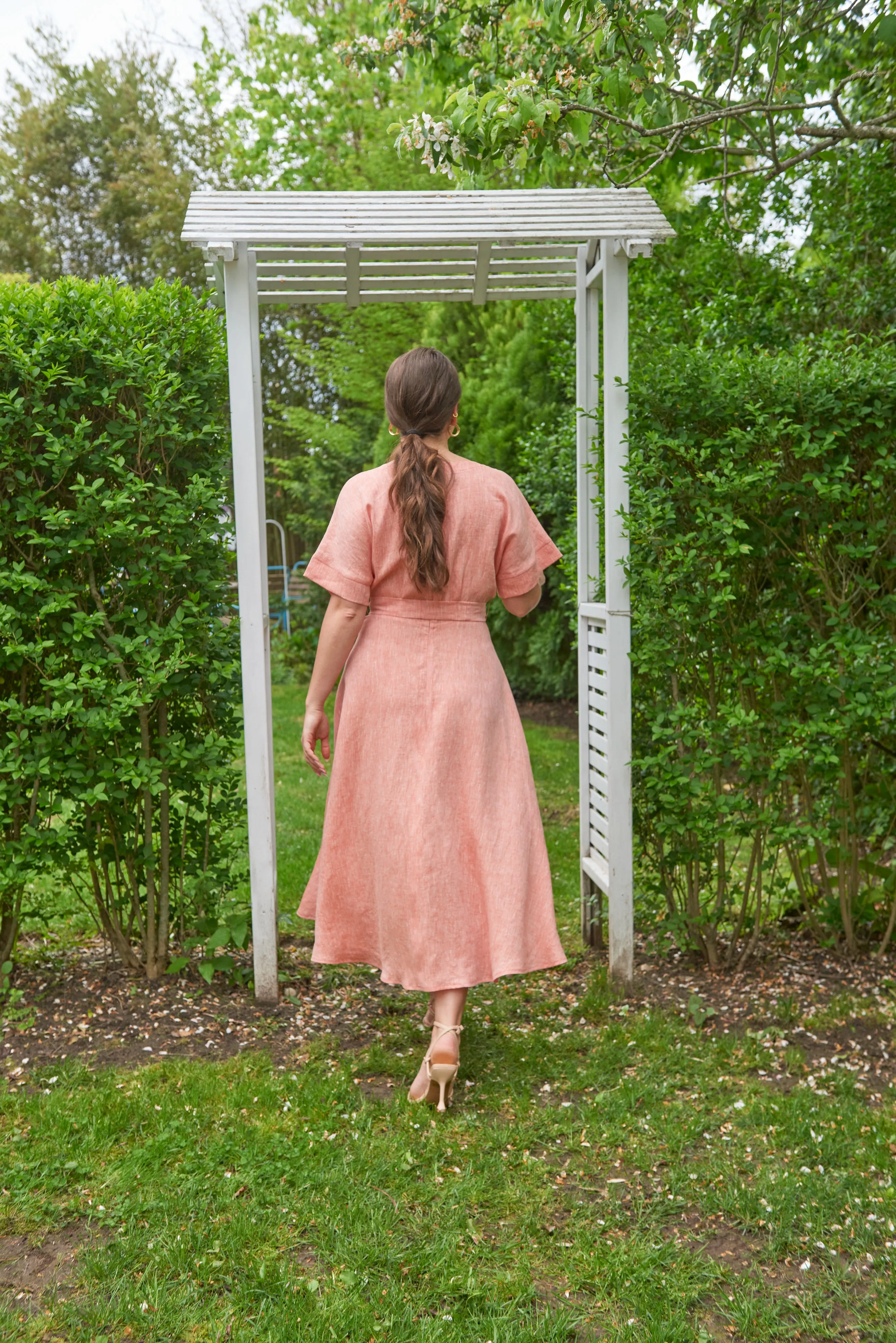 Belle - salmon orange linen kimono dress, unlined SAMPLE SALE