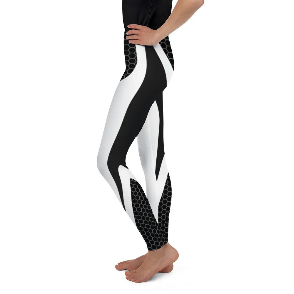 Black & White Honeycomb Carbon Youth Leggings