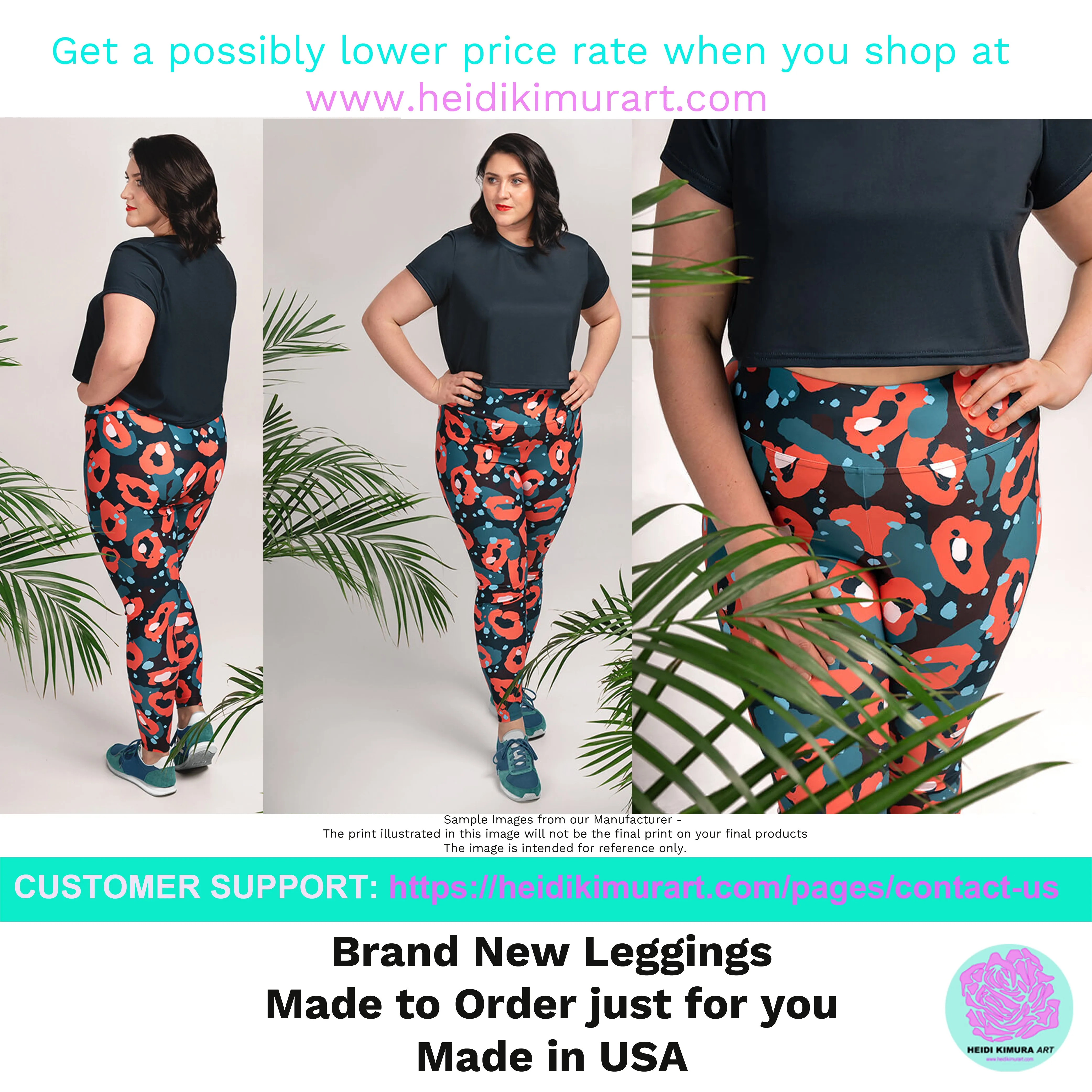 Black Cat Print Plus Size Leggings, Cute Cute Long Yoga Pants For Curvy Ladies- Made in USA/EU