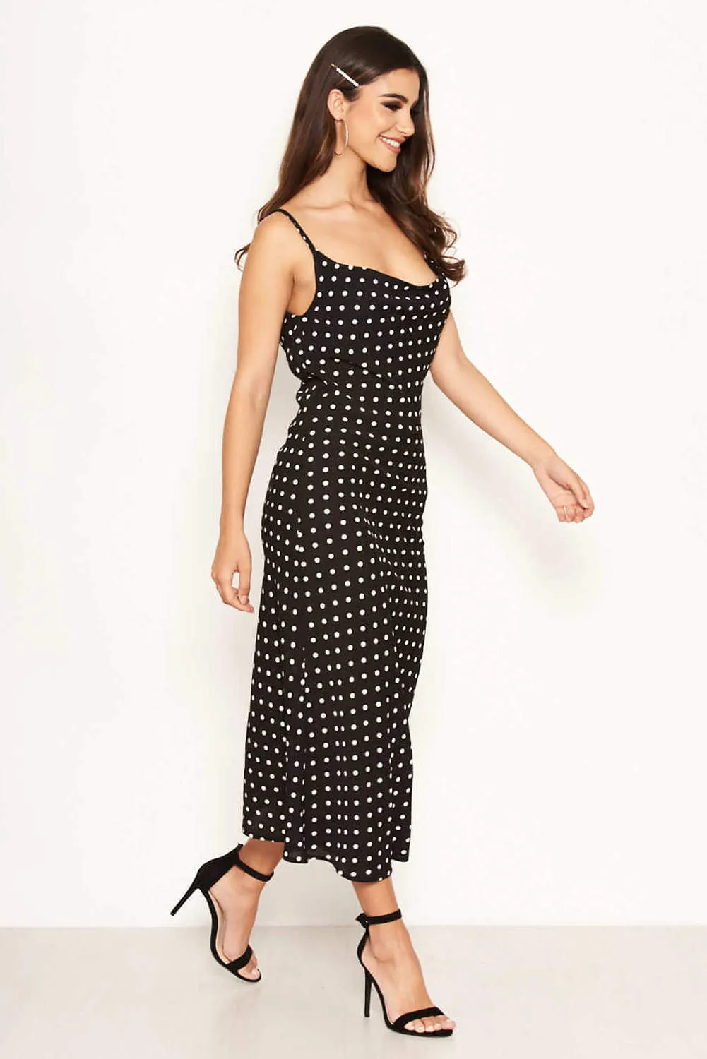 Black Cowl Neck Polka Dot Dress