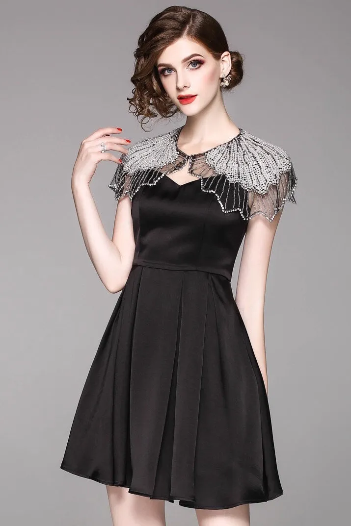 Black Party Dress W/ Beaded Cape