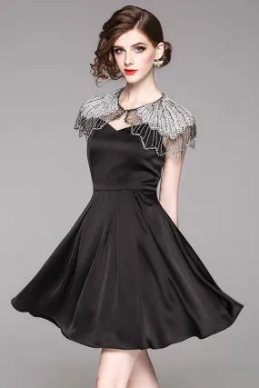 Black Party Dress W/ Beaded Cape