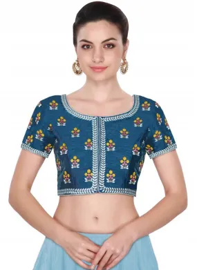 Blue Color Round Neck Embroidered Worked Blouse