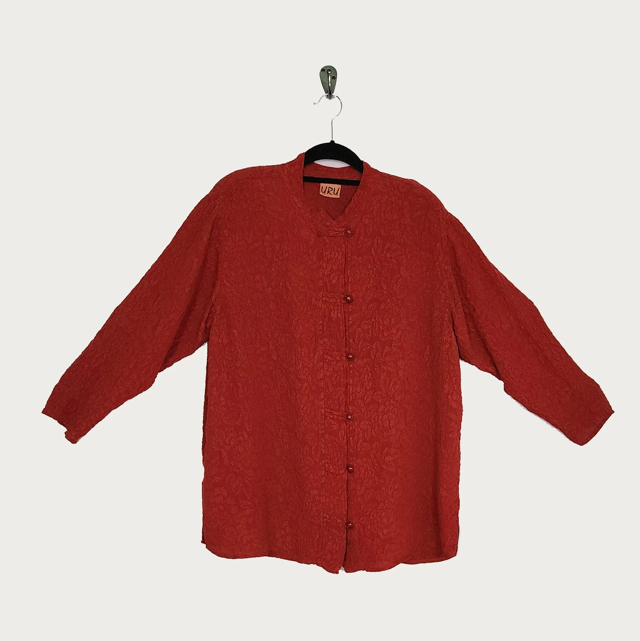 Boat Coat in Red Textured Silk