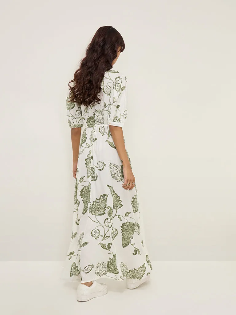 Bombay Paisley Sage Floral Printed Wrap-Style Dress