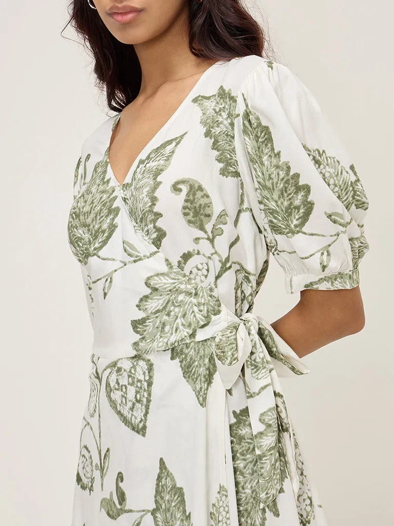 Bombay Paisley Sage Floral Printed Wrap-Style Dress