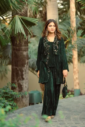 BOTTLE GREEN VELVET CAPE SET