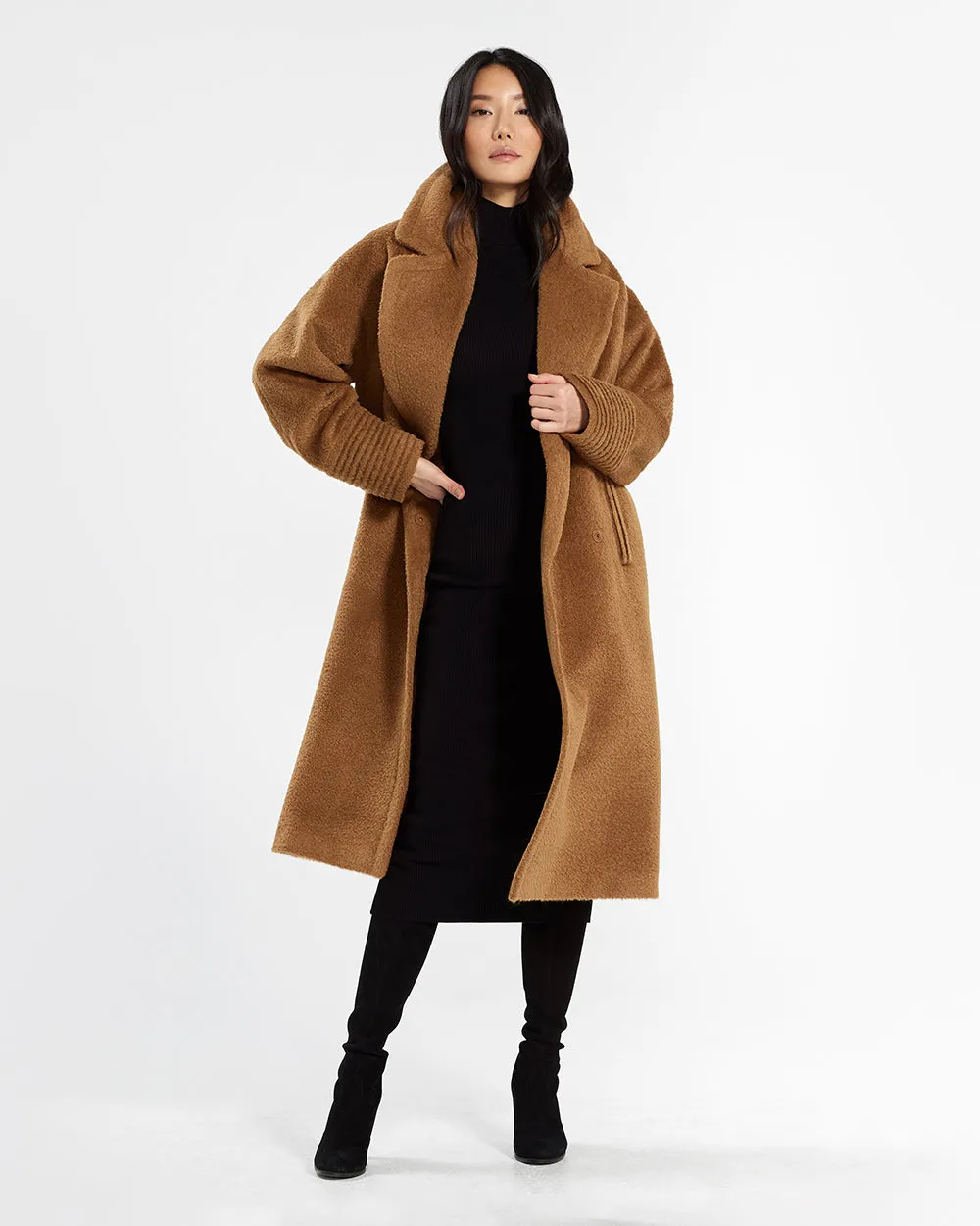 Bouclé Alpaca Long Oversized Notched Collar Coat