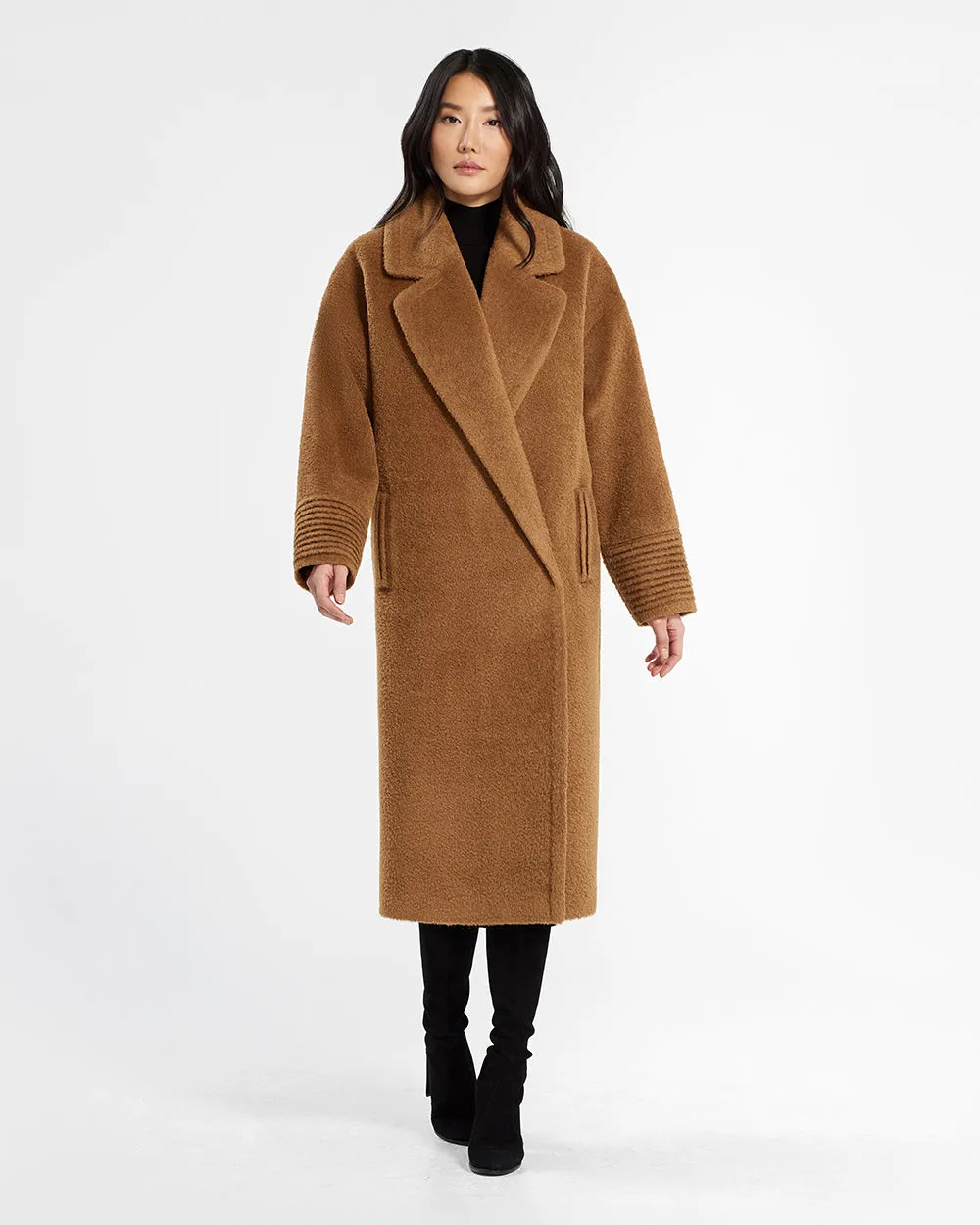 Bouclé Alpaca Long Oversized Notched Collar Coat