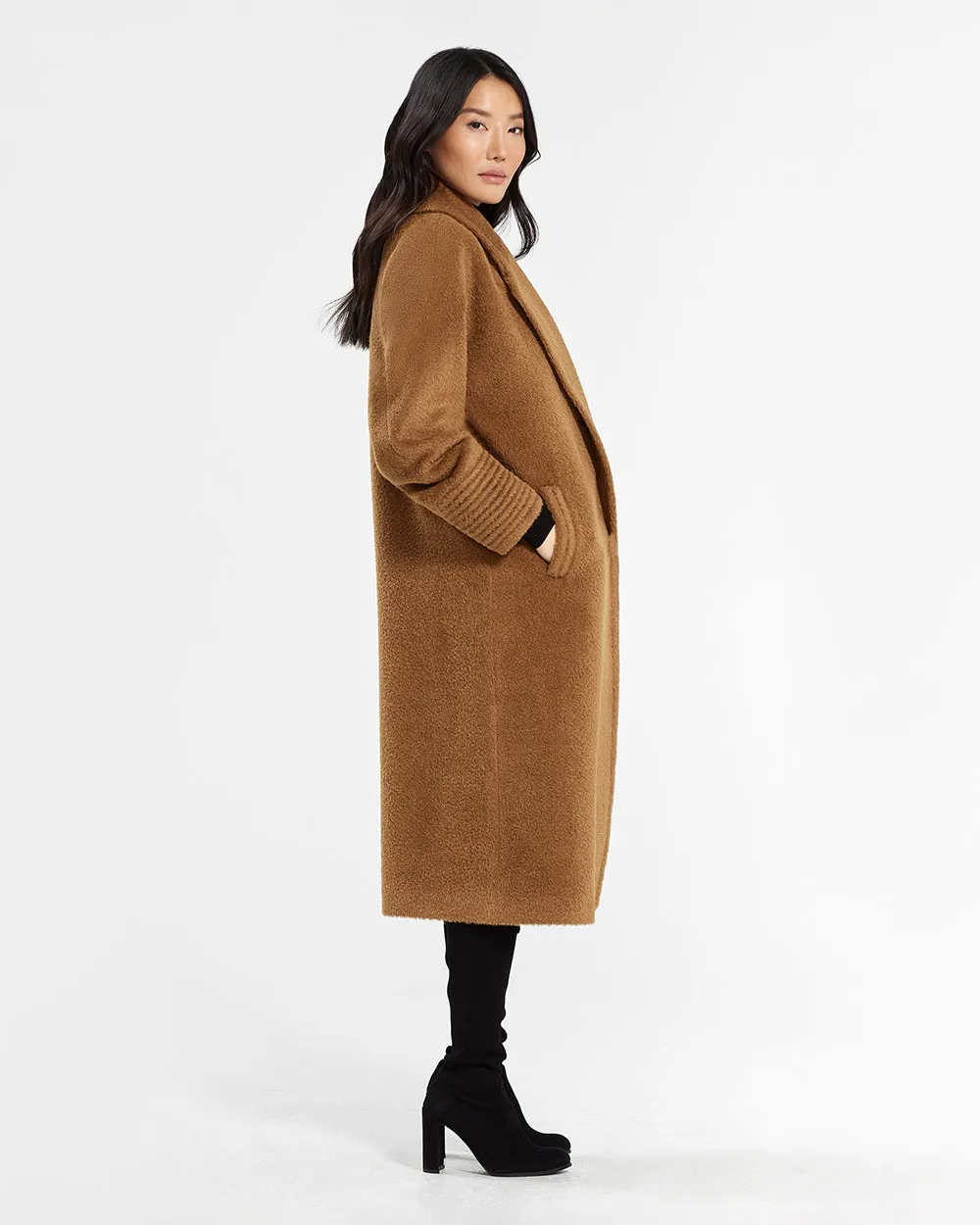 Bouclé Alpaca Long Oversized Notched Collar Coat