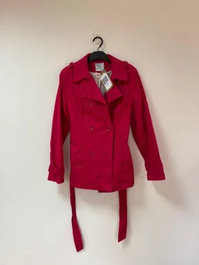 Bright pink short trench coat, TU, Size 12 (Polyester, Cotton)