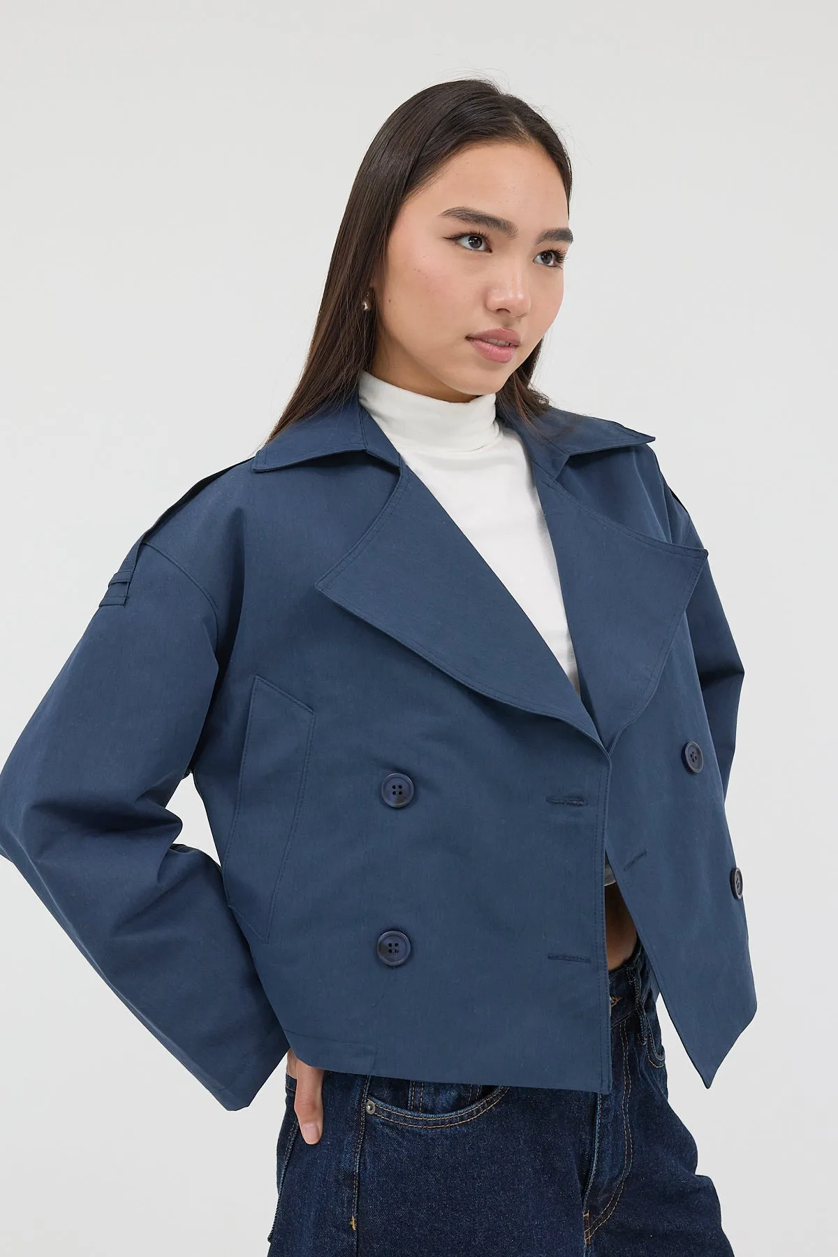 Buttoned Short Trench Coat