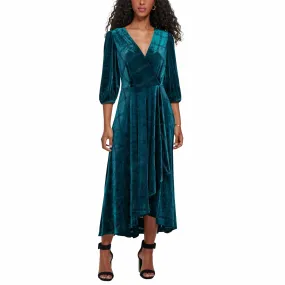 CALVIN KLEIN - Velvet Faux Wrap Evening Dress