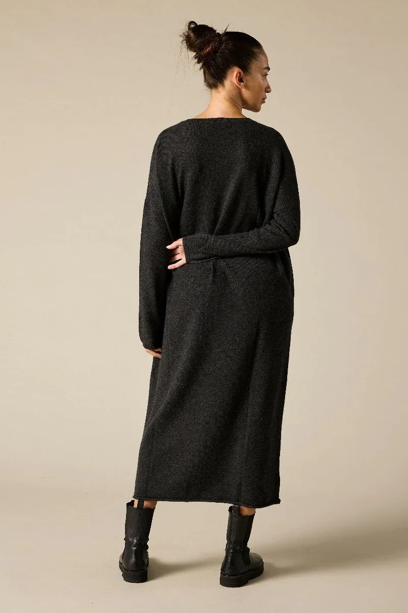 Cashmere Lena Jumper Dress in Charcoal Marle Grey