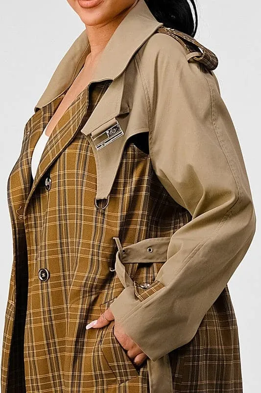 Charlotte Plaid Trench Coat With Cutout