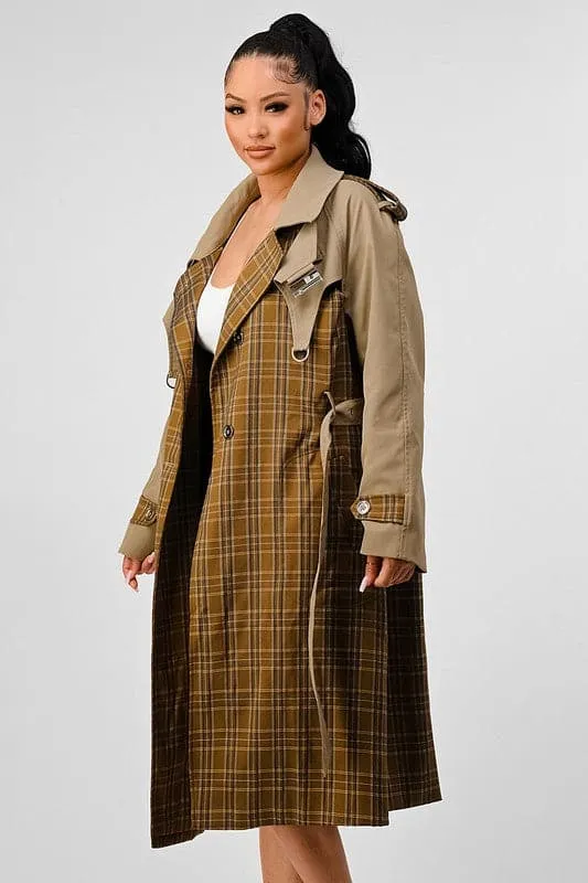 Charlotte Plaid Trench Coat With Cutout