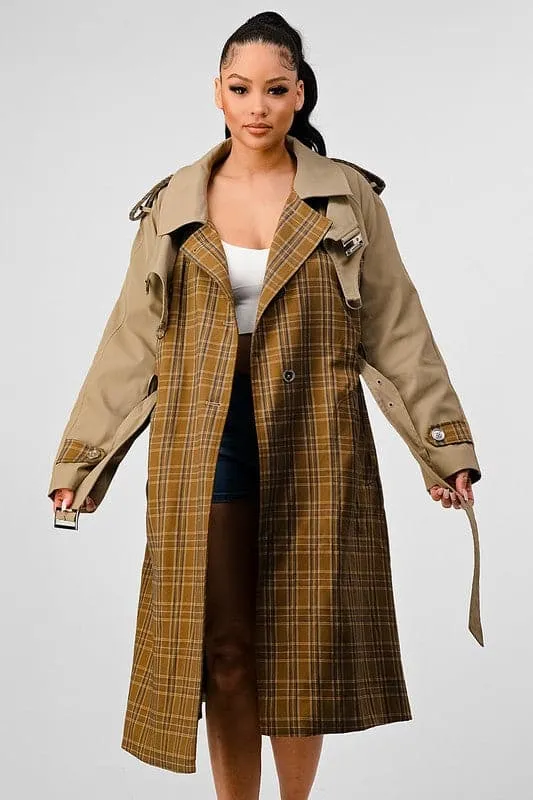 Charlotte Plaid Trench Coat With Cutout