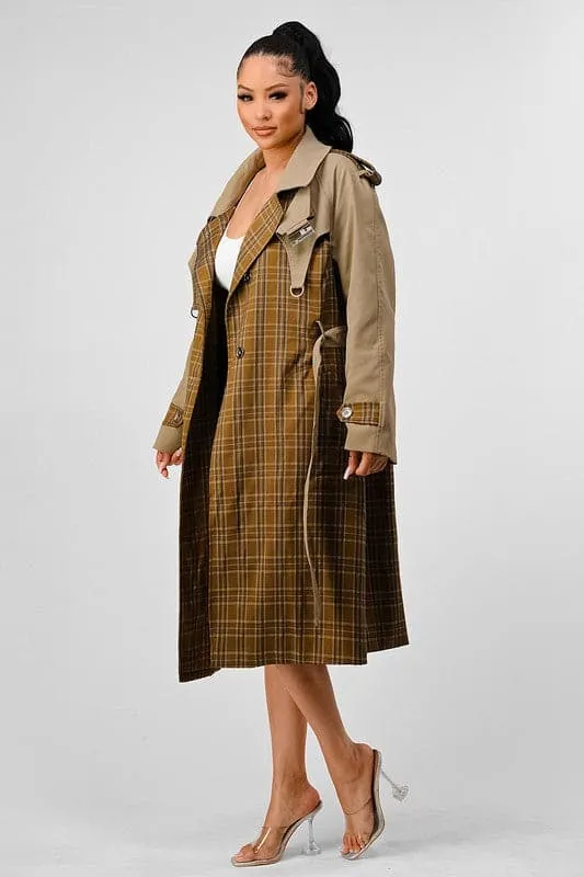 Charlotte Plaid Trench Coat With Cutout