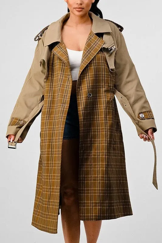 Charlotte Plaid Trench Coat With Cutout