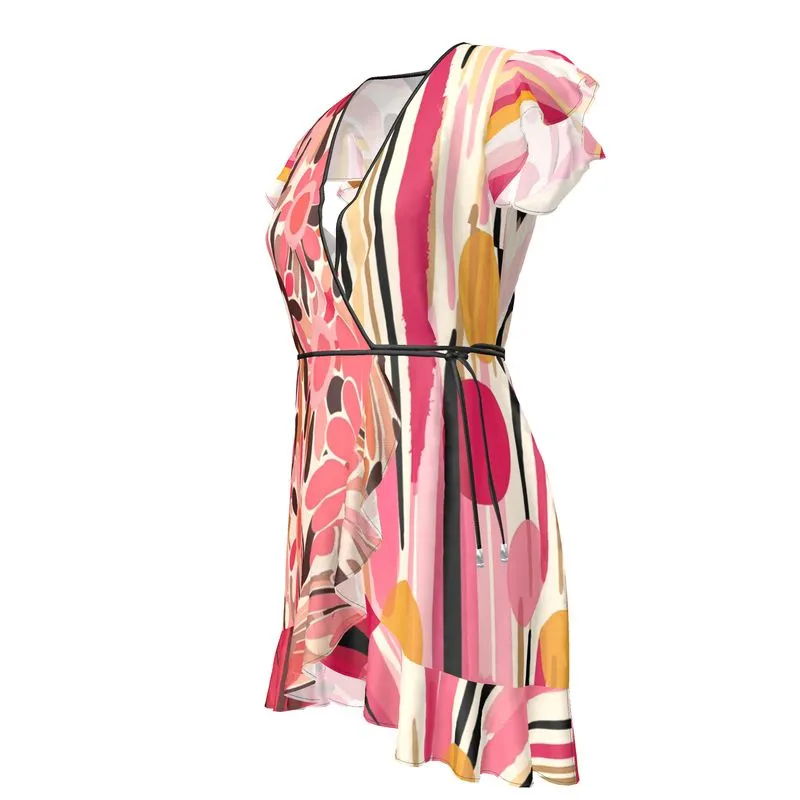 Cherry Blossom in Abstract Floral Wrap-Front Dress