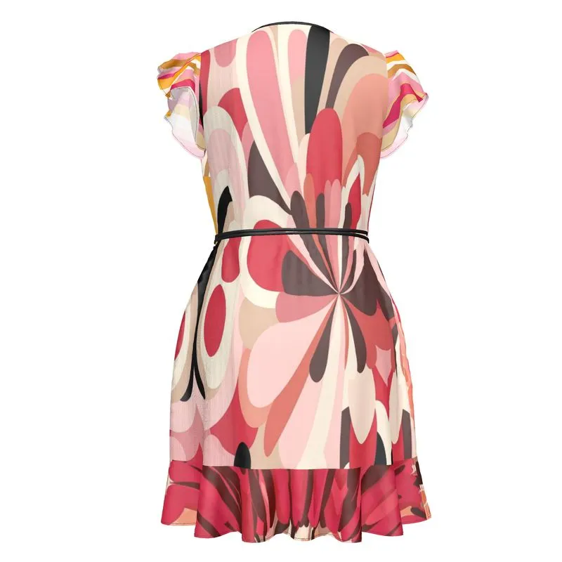 Cherry Blossom in Abstract Floral Wrap-Front Dress