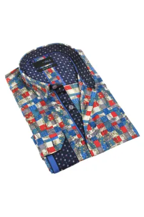 Color Tiles Button Down Shirt W/Trim