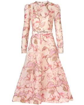 Coral Hibiscus Floral Matchmaker Long Sleeve Midi Dress