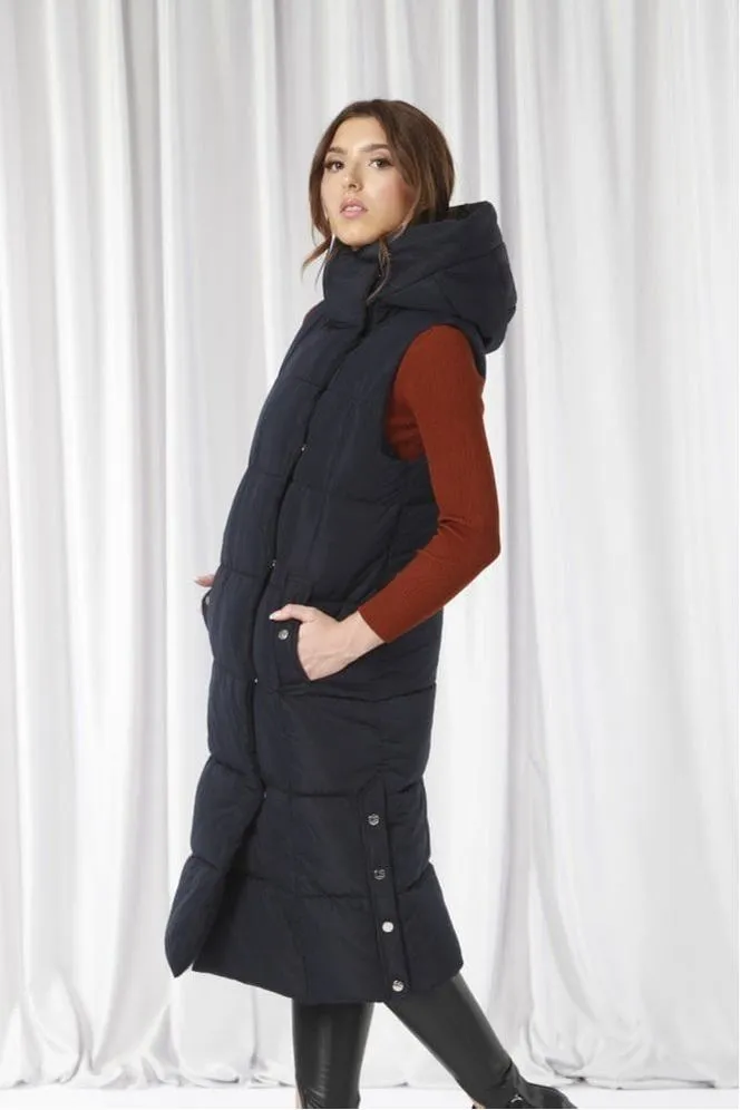 Double Second Navy Long Lux Wrap Gilet Puffer