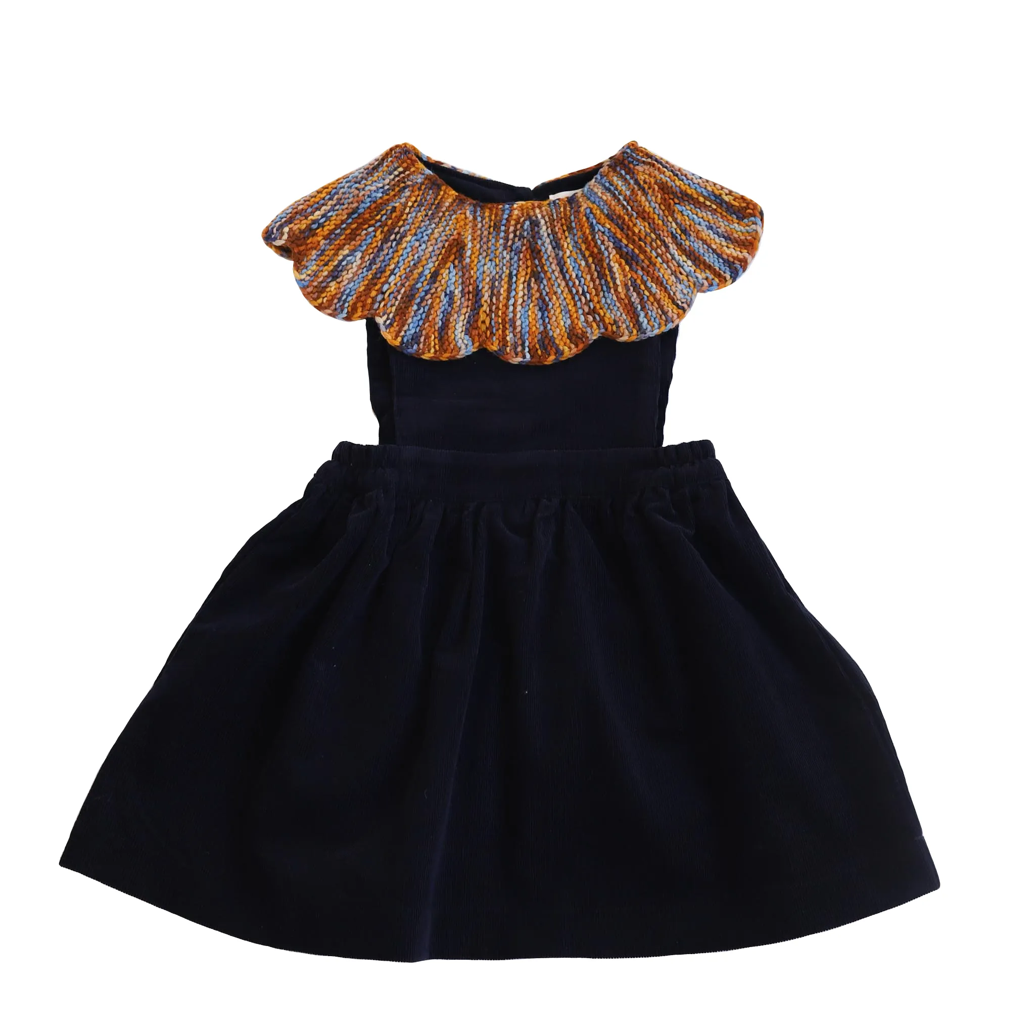 dress cord pinafore with knit marshmallow collar - navy