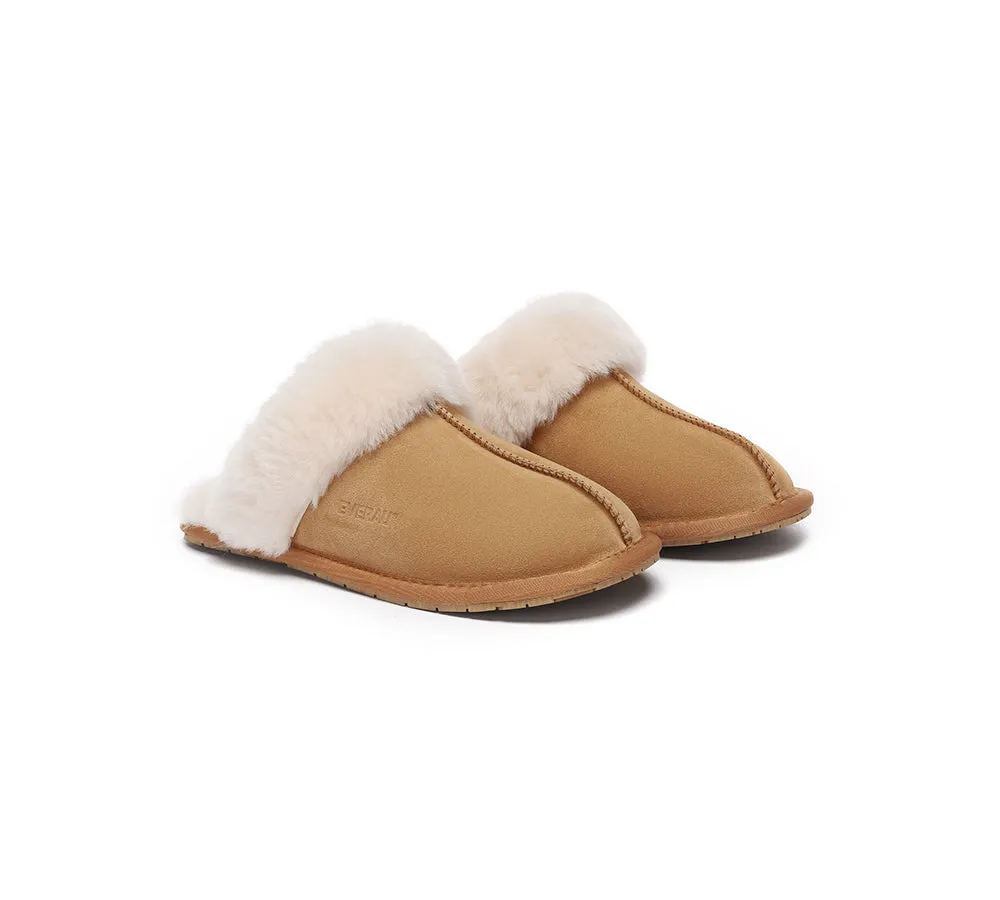 EVERAU® UGG Slippers Sheepskin Wool Suede Scuff Rosa