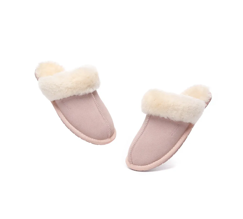 EVERAU® UGG Slippers Sheepskin Wool Suede Scuff Rosa