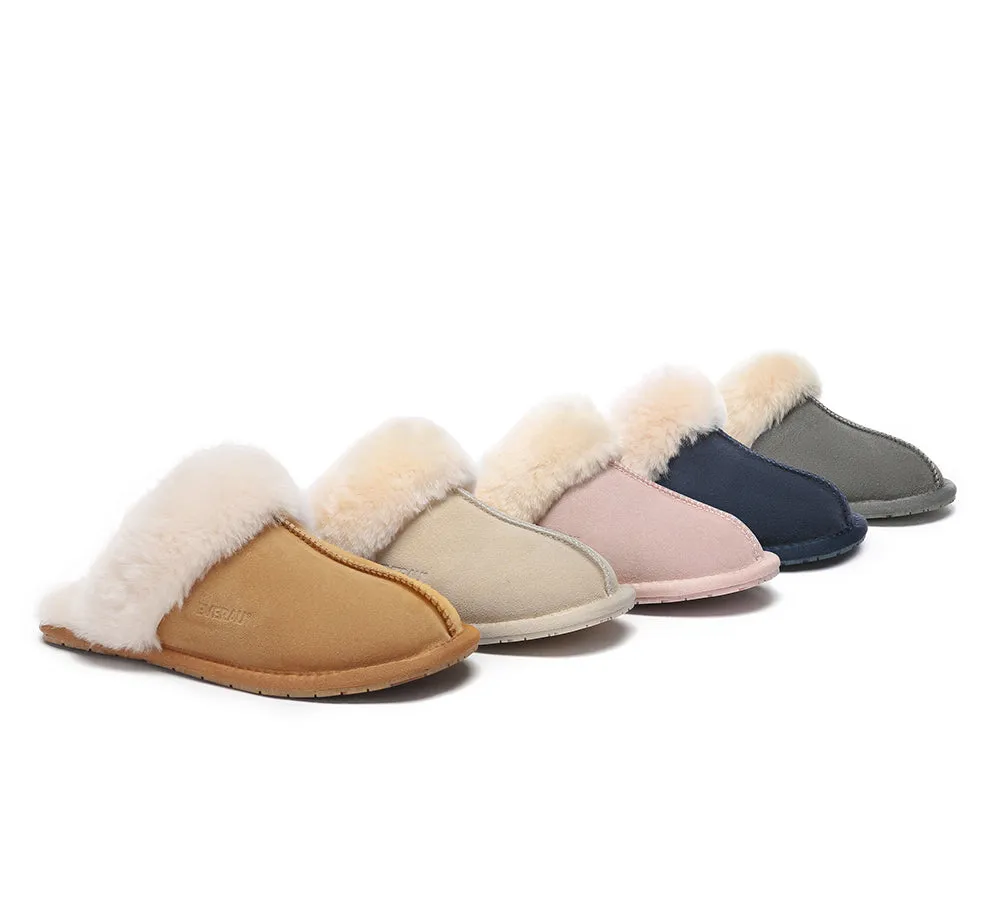 EVERAU® UGG Slippers Sheepskin Wool Suede Scuff Rosa