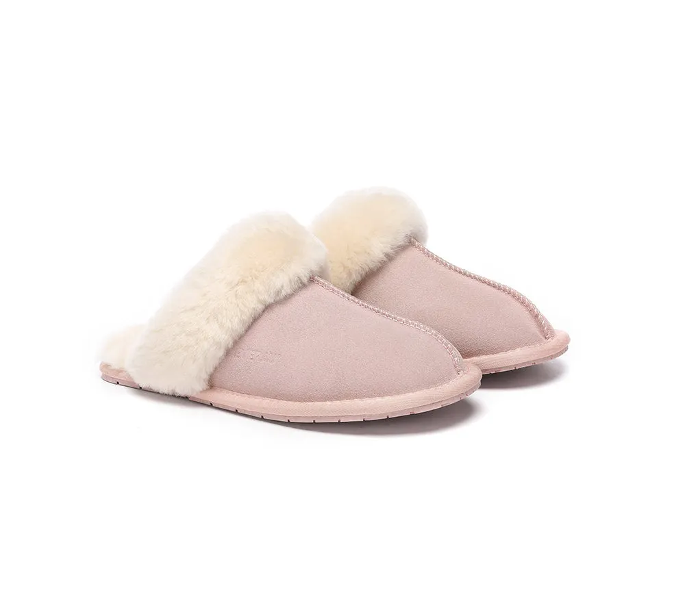 EVERAU® UGG Slippers Sheepskin Wool Suede Scuff Rosa