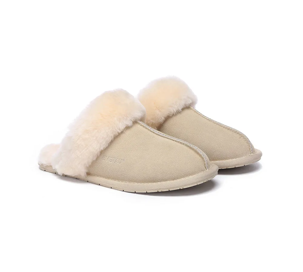 EVERAU® UGG Slippers Sheepskin Wool Suede Scuff Rosa