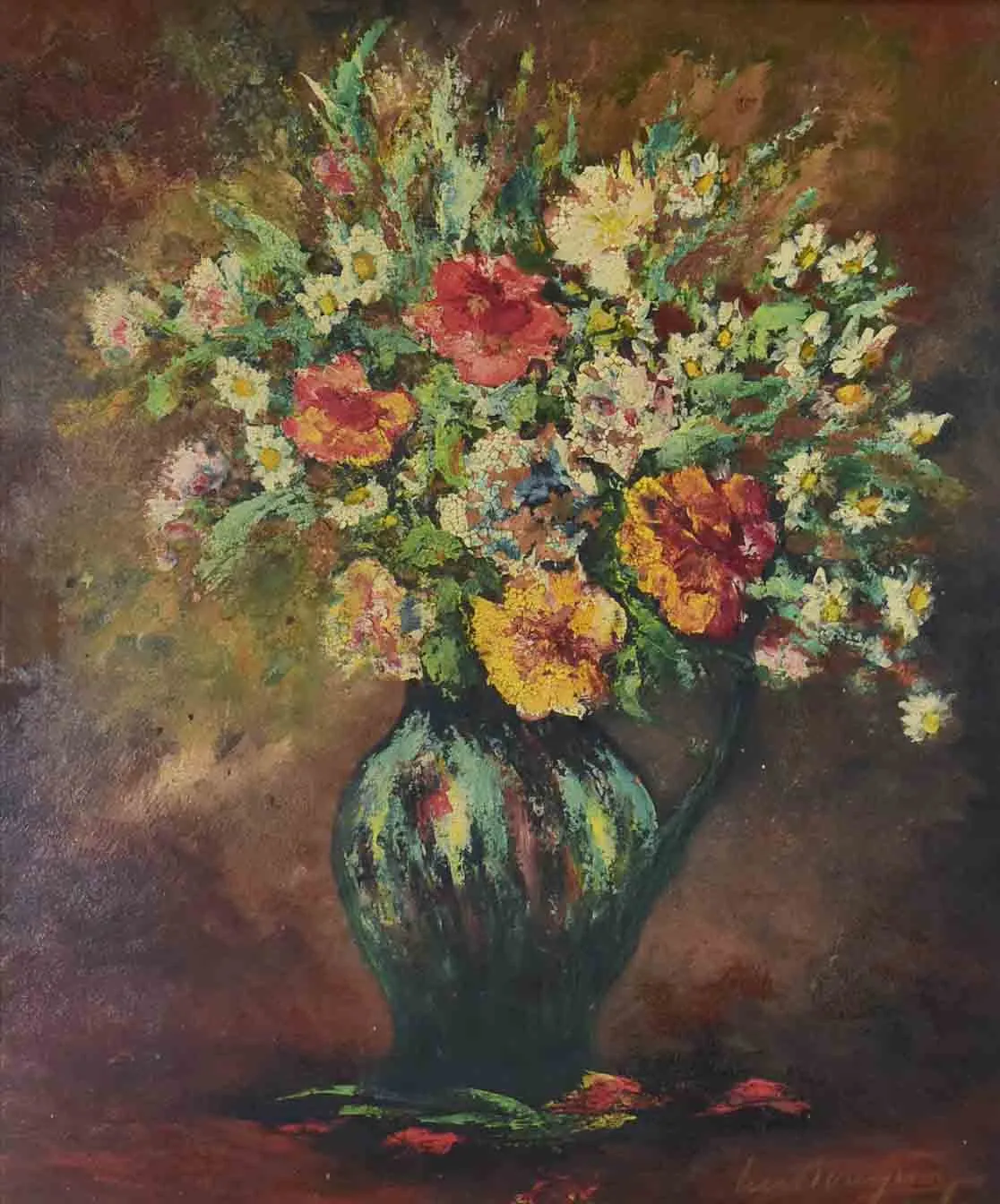 Floral still life - unknown artist - oil on board - circa 1940