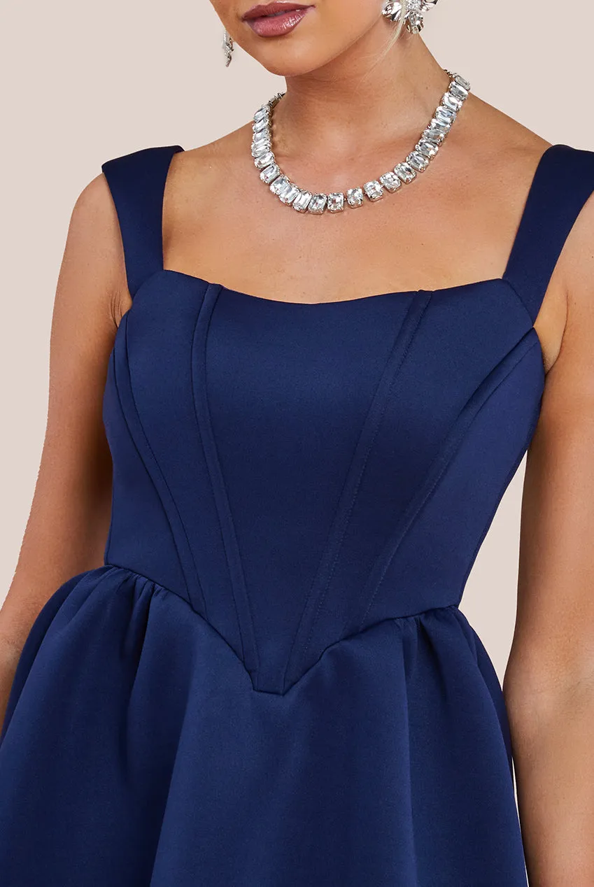 Goddiva Sleeveless Corset Fit & Flare Midi Dress - Navy Blue