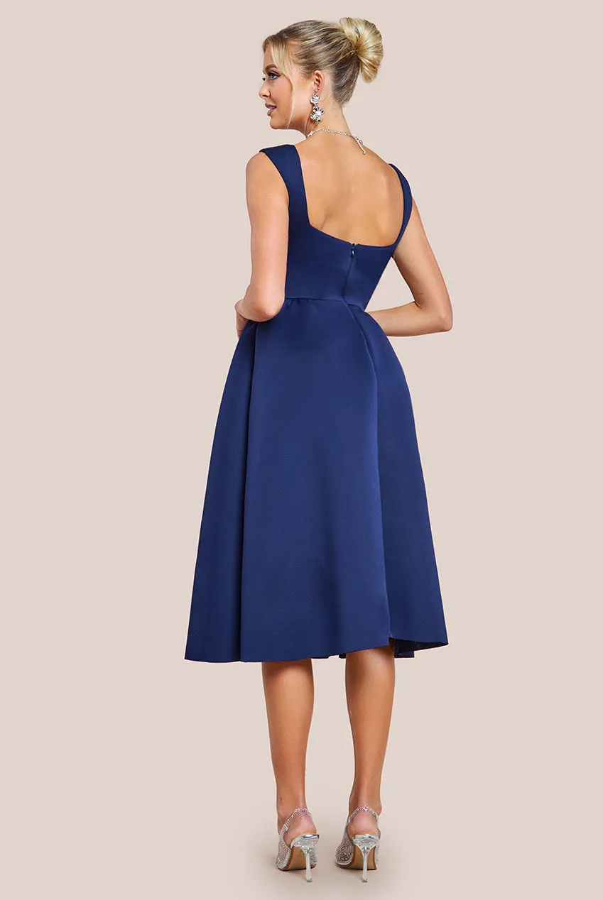 Goddiva Sleeveless Corset Fit & Flare Midi Dress - Navy Blue