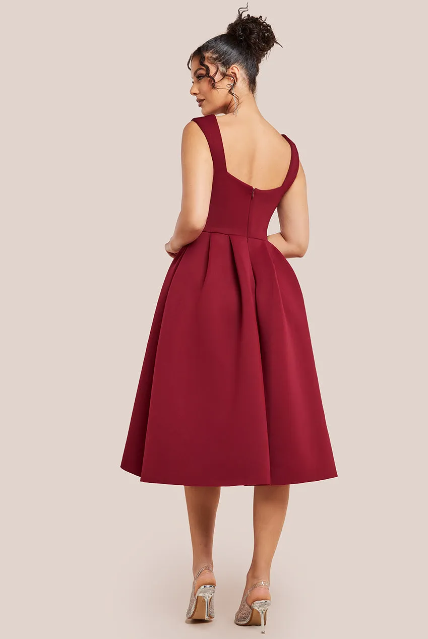 Goddiva Sleeveless Corset Fit & Flare Midi Dress - Wine